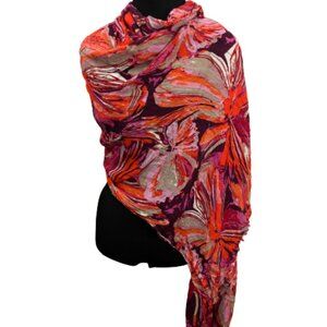 Unbranded Colorful Abstract Floral Rectangular Scarf Pareo Sarong Wrap Raw Edges